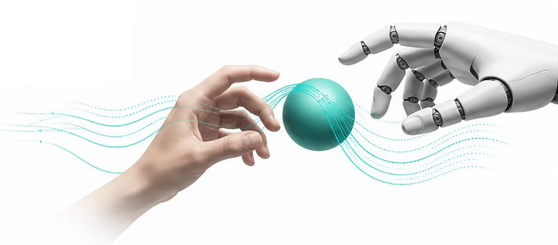 Human and robot hands illustrating the missing force signal