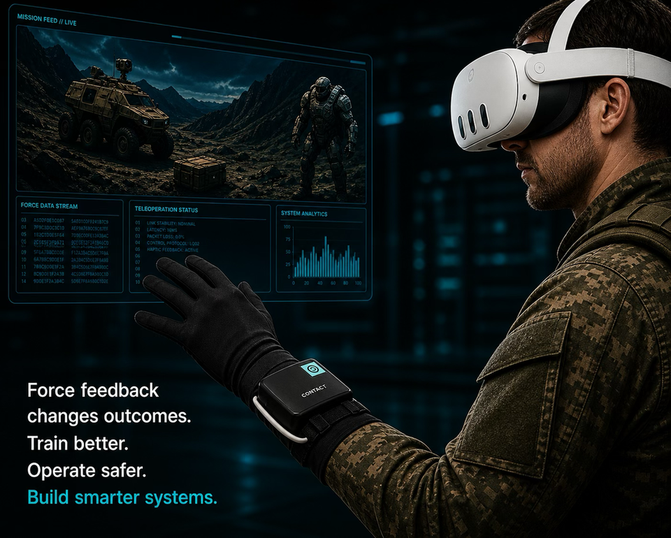 VR simulation training with Maestro EP haptic glove and tactical environment.